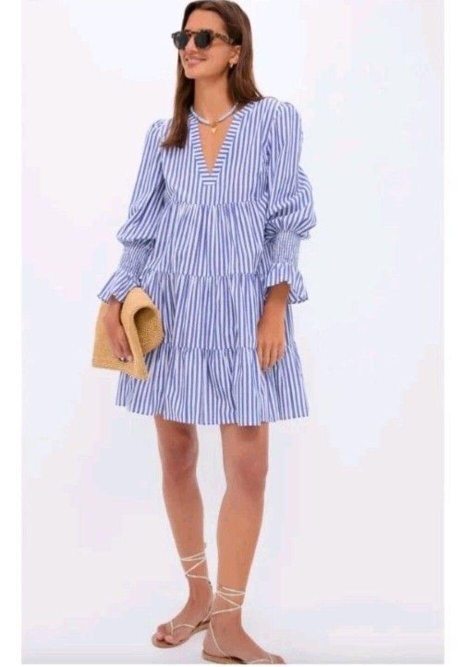 Pomander Place Kenzo Dress Blue White Stripe Size L Tiered Cotton Tuckernuck